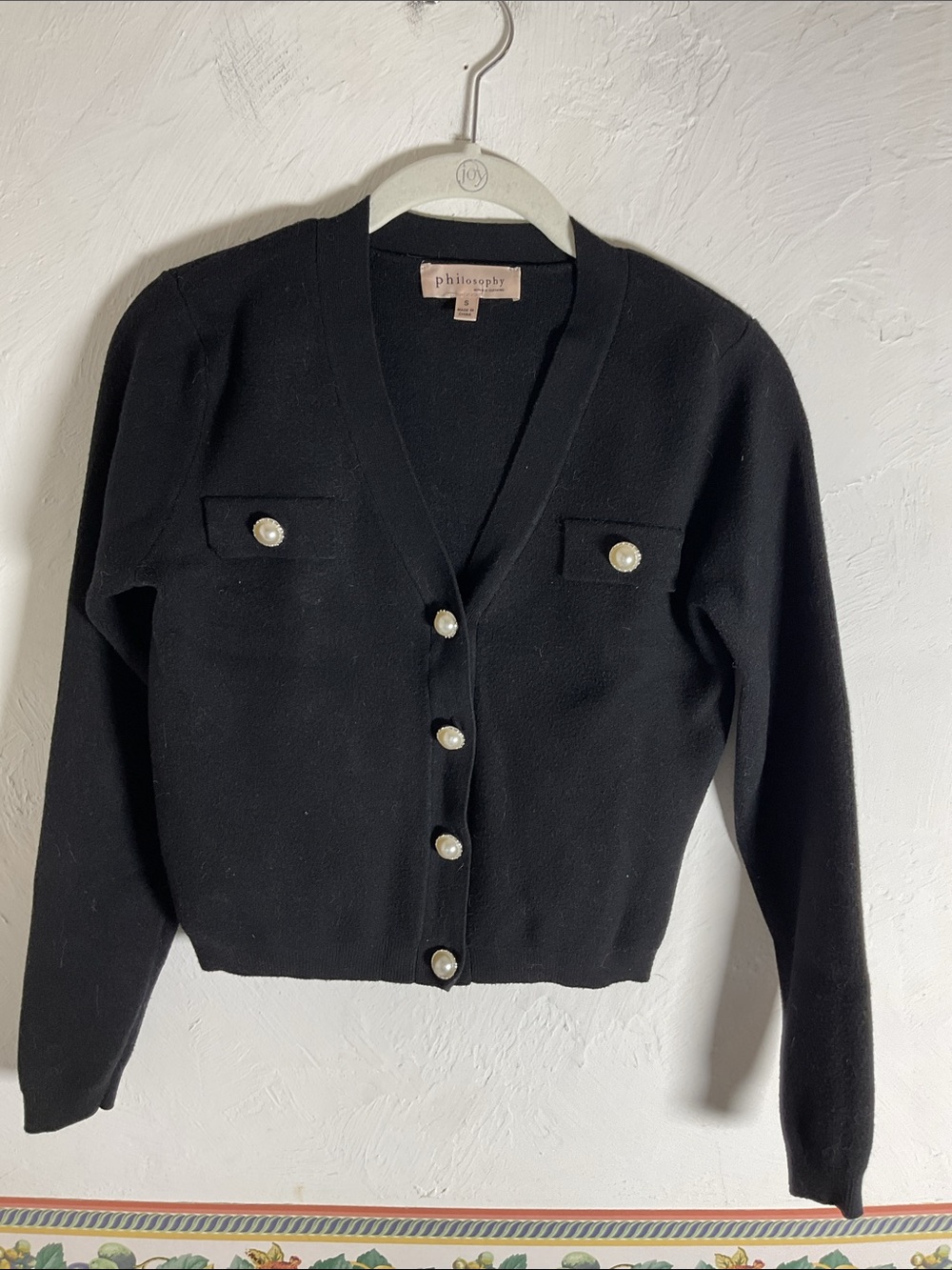 Philosophy Republic Clothing Black Pearl Button Knit Cardigan Size S
